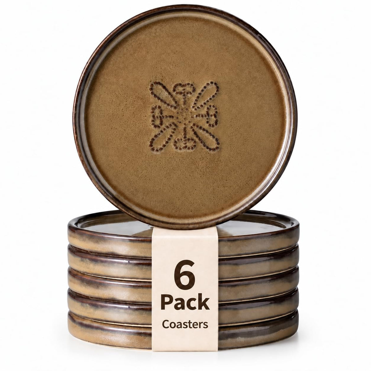 Drink Coasters, Ceramic Coasters for Drinks, 6 Pack, Green