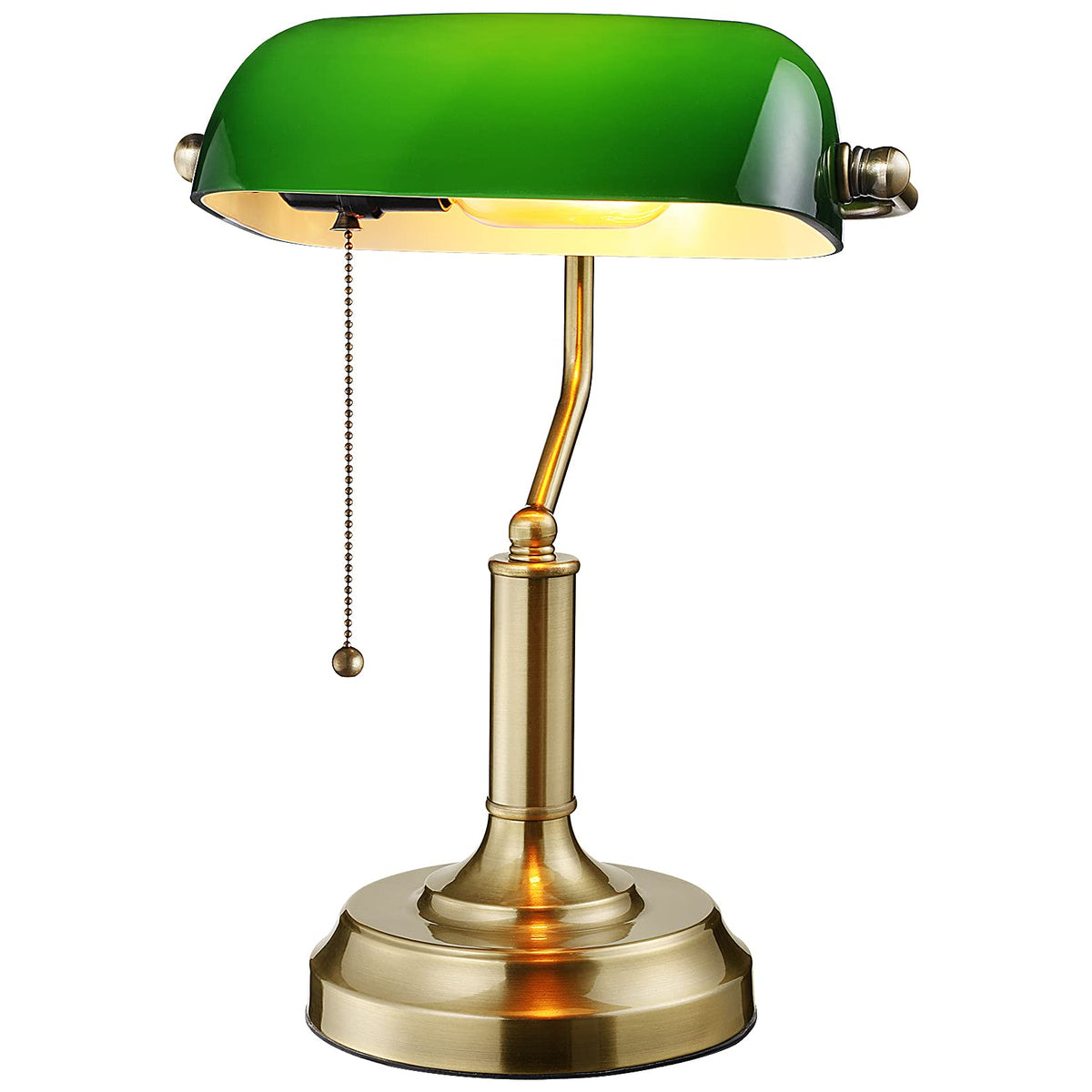 TORCHSTAR Green Glass Bankers Desk Lamp with Pull Chain, E26 Base