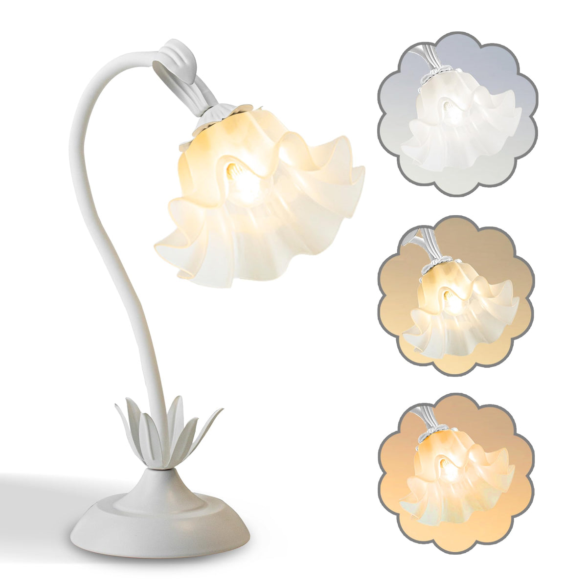 Flower Table Lamp, LED Reading Light Bedside Vintage Night Light (Green)