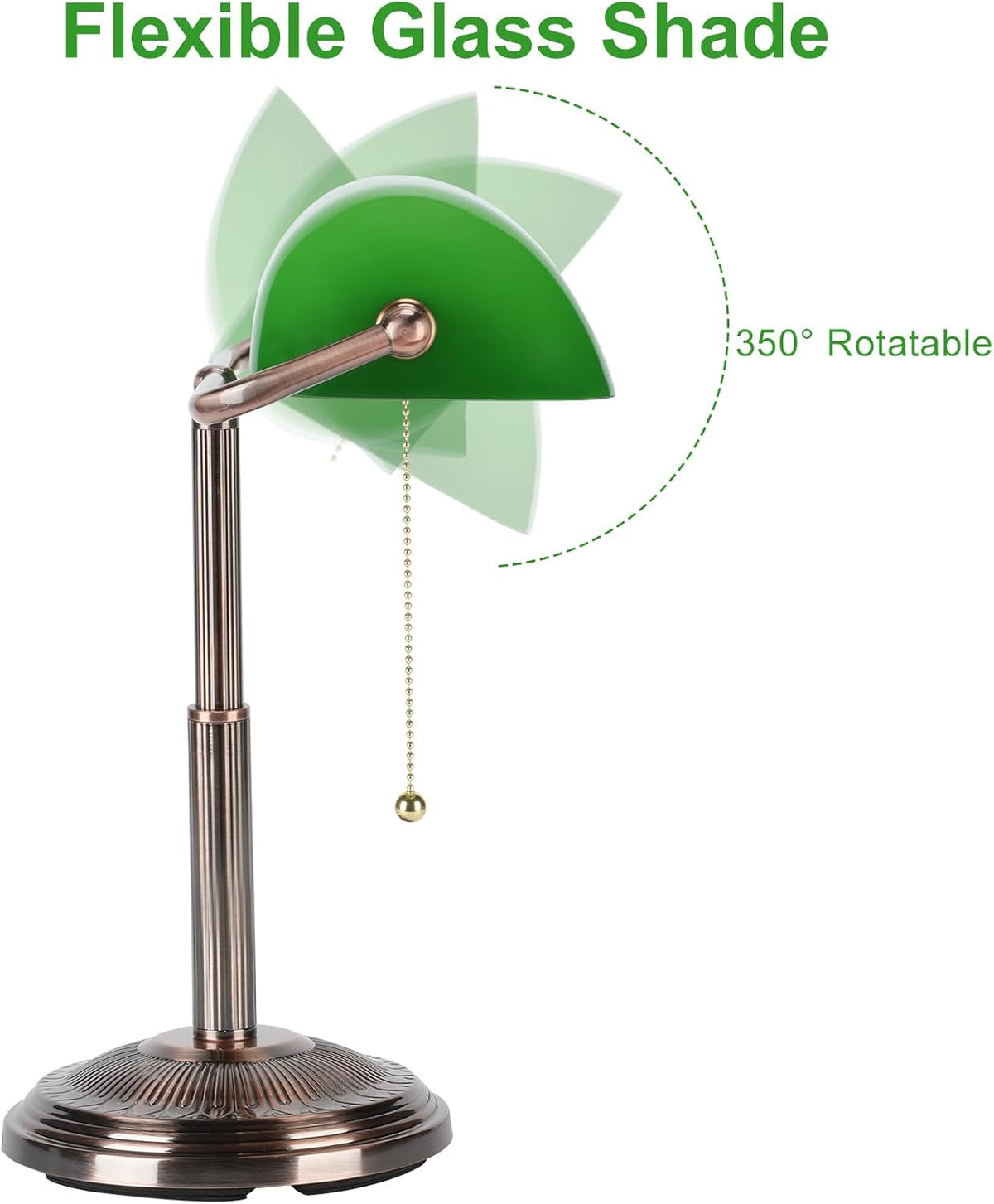 LINNMON Bankers Desk Lamp, Pull Chain Switch (Copper+Green)