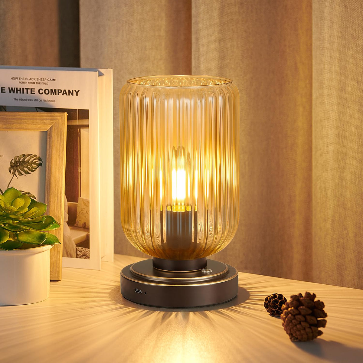 LightRound Cordless Table Lamp for Bedroom, Touch Stepless Dimmable, Modern