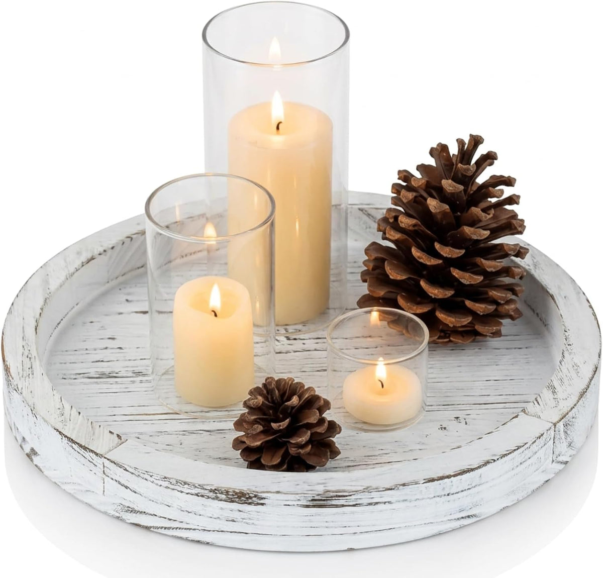 Hanobe Round Wood Candlestick Holder Trays for Table Centerpiece Fall Decor