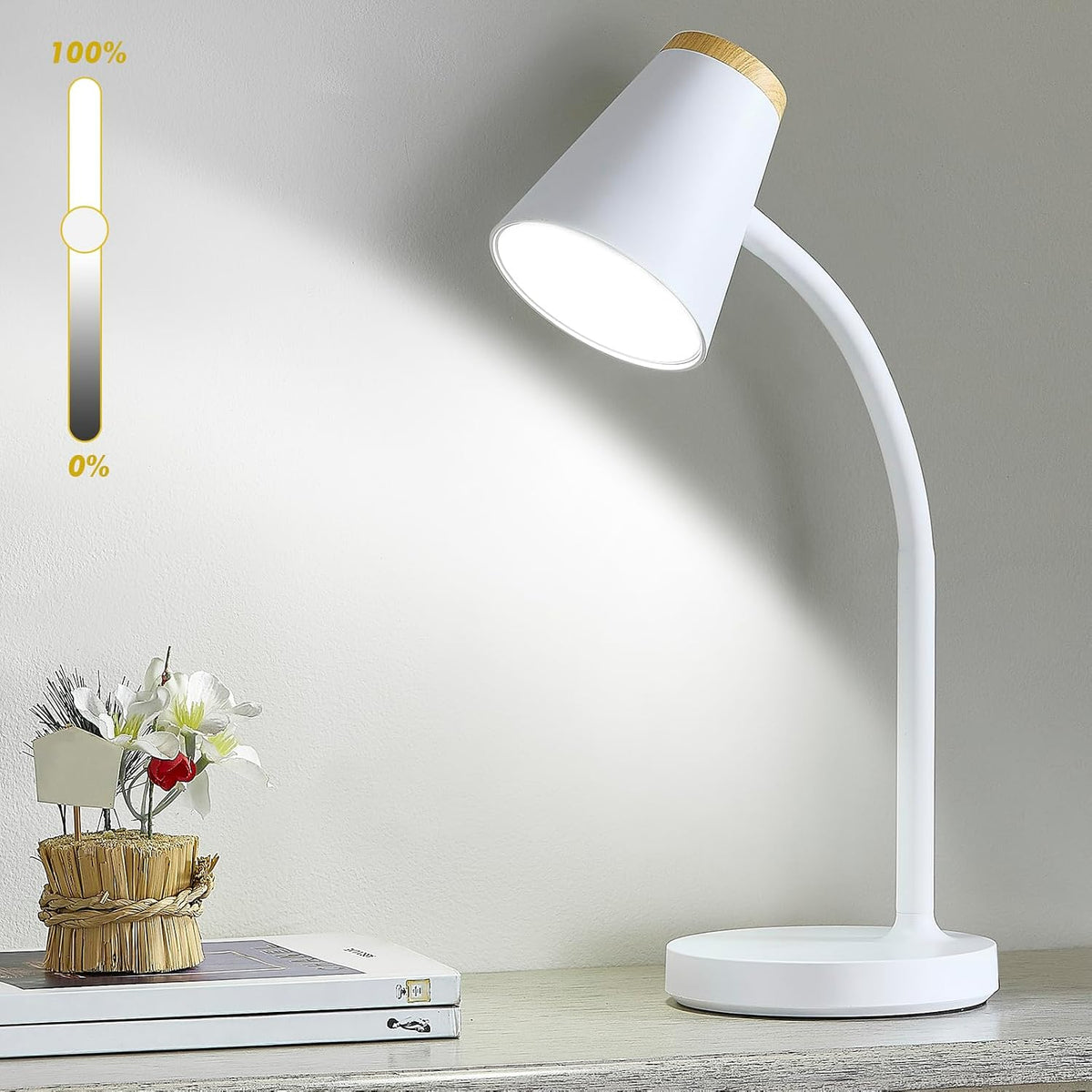 EJIAXIN Desk Lamp for College Dorm Room - Small LED Desk Lamp Touch Dimmable Reading Light for Home Office - Adjustable Flexible Gooseneck Table Lamp for Bedside Bedroom Nightstand White