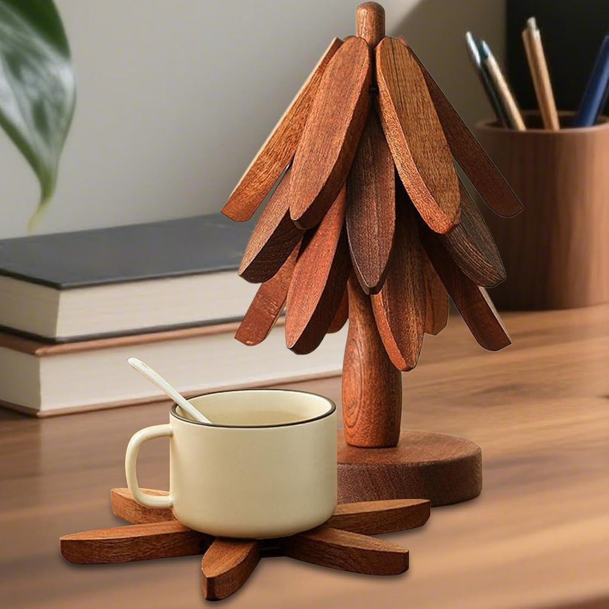 Wooden Tree Shape Trivets for Hot Dishes, Natural Treevot Coasters