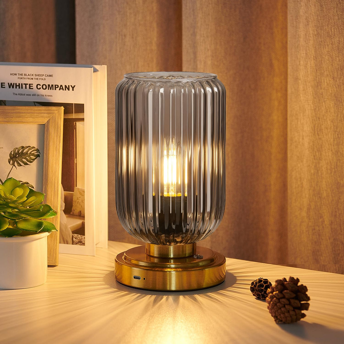 LightRound Cordless Table Lamp for Bedroom, Touch Stepless Dimmable, Modern