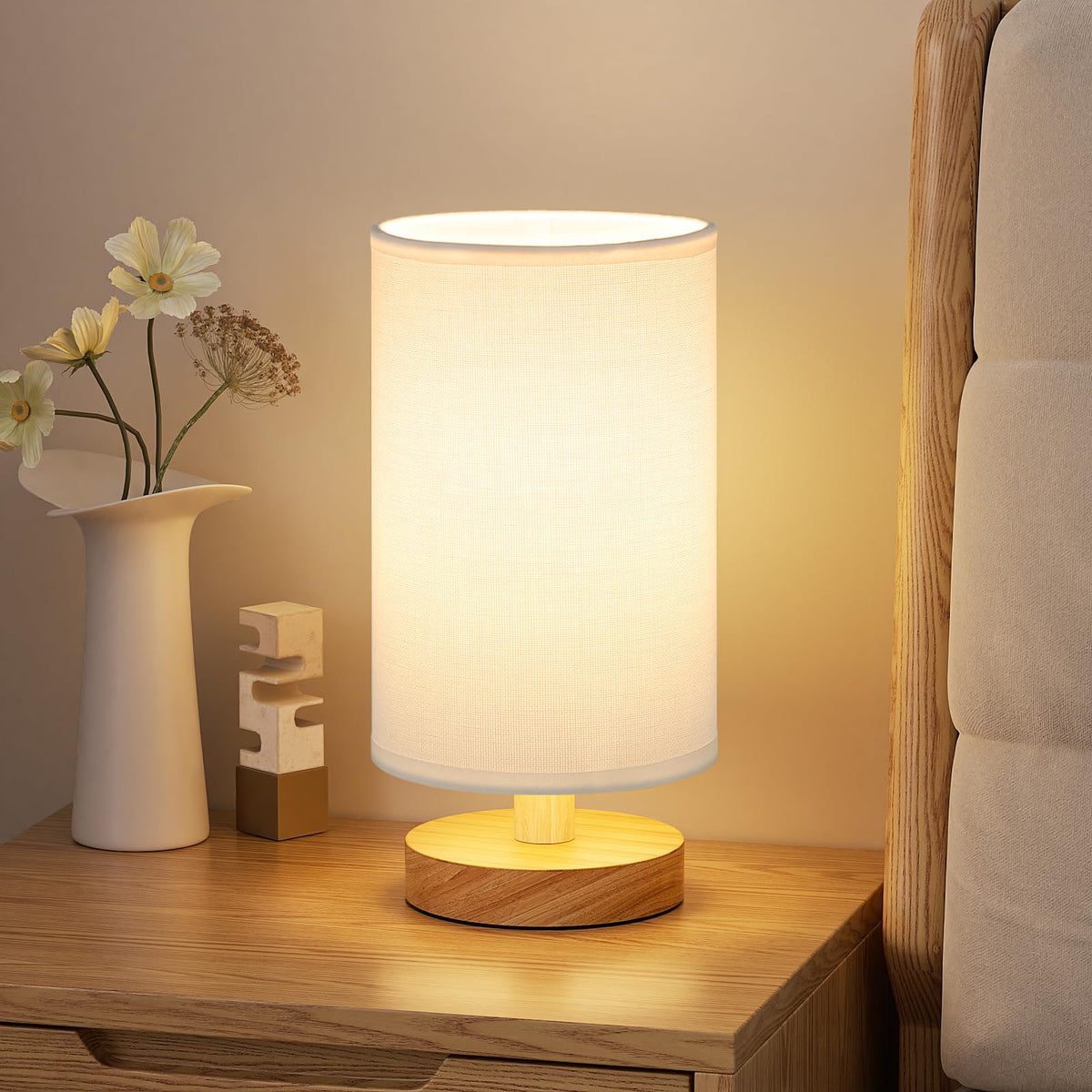 Fenmzee 8.5" Small Table Lamp for Bedroom - Inline Switch Bedside Lamp