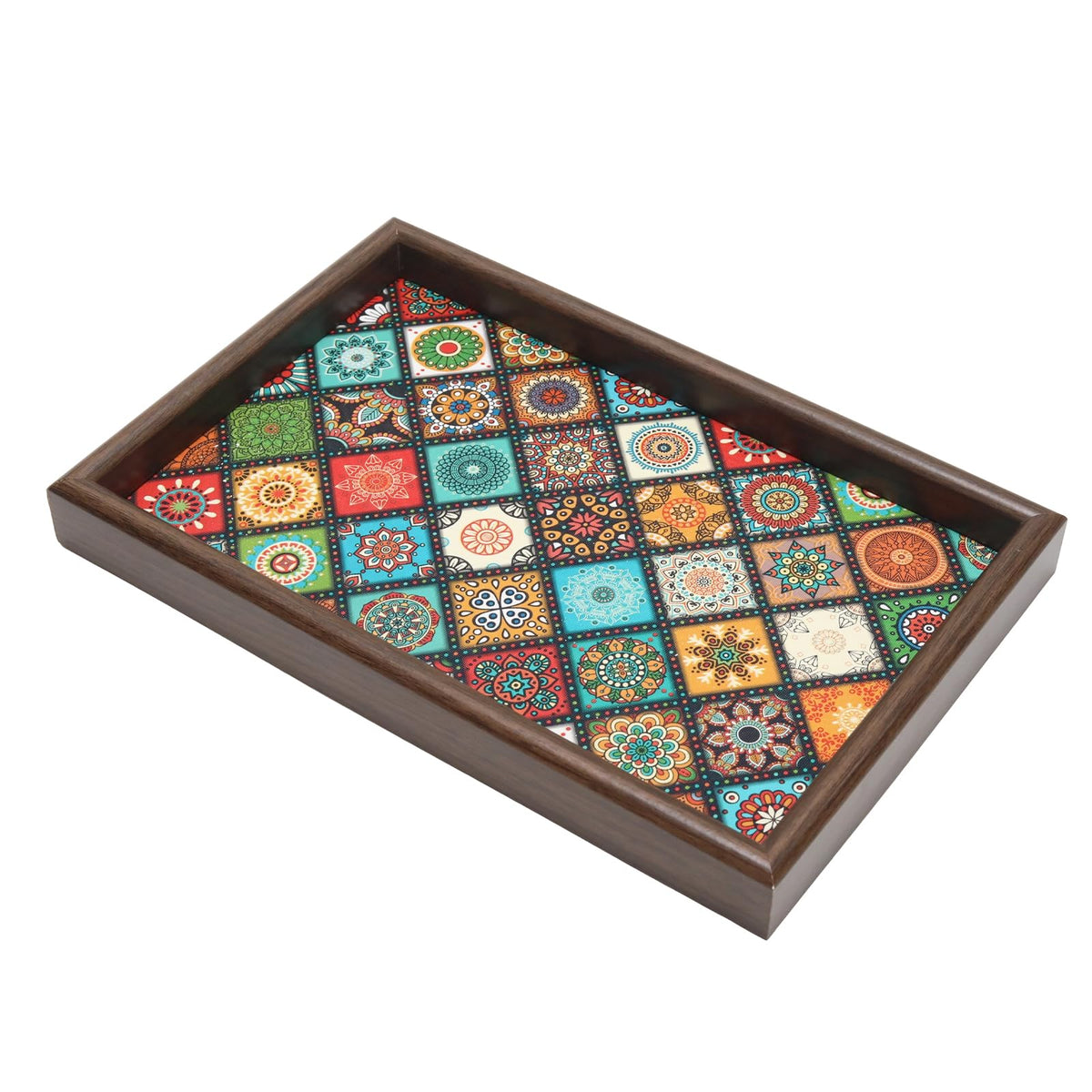 Wooden Valet Tray with Floral Base, Green Vintage Blossoms