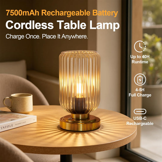 LightRound Cordless Table Lamp for Bedroom, Touch Stepless Dimmable, Modern