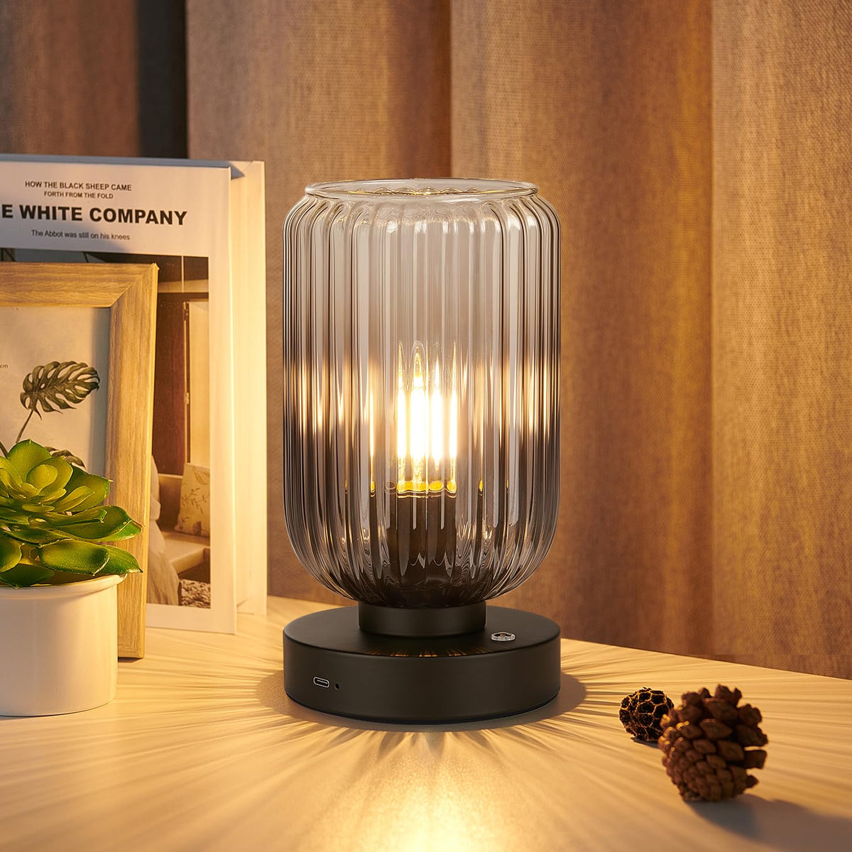 LightRound Cordless Table Lamp for Bedroom, Touch Stepless Dimmable, Modern