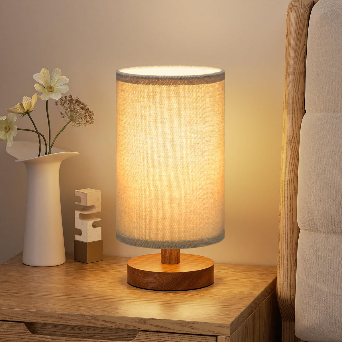 Fenmzee 8.5" Small Table Lamp for Bedroom - Inline Switch Bedside Lamp