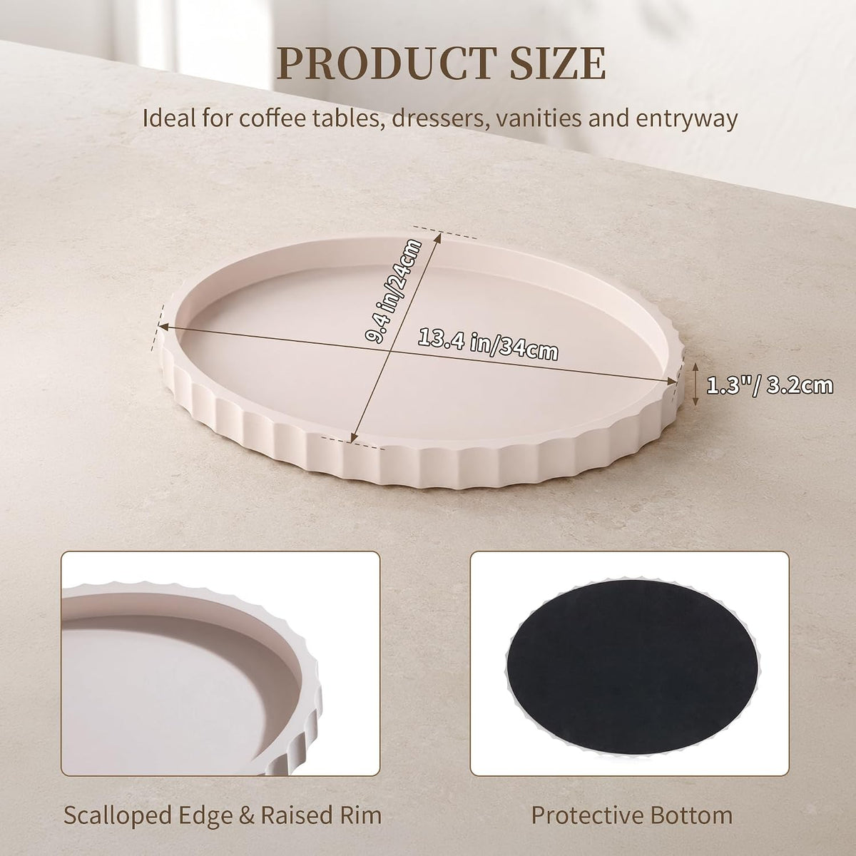 Hanobe Oval Decorative Coffee Table Tray for Home Decor with Wavy Edge