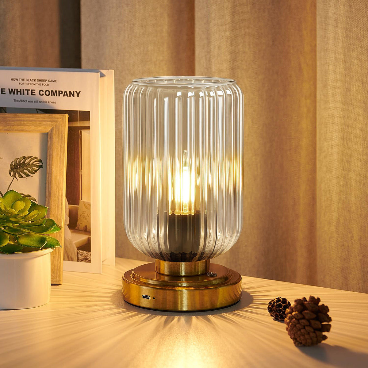 LightRound Cordless Table Lamp for Bedroom, Touch Stepless Dimmable, Modern