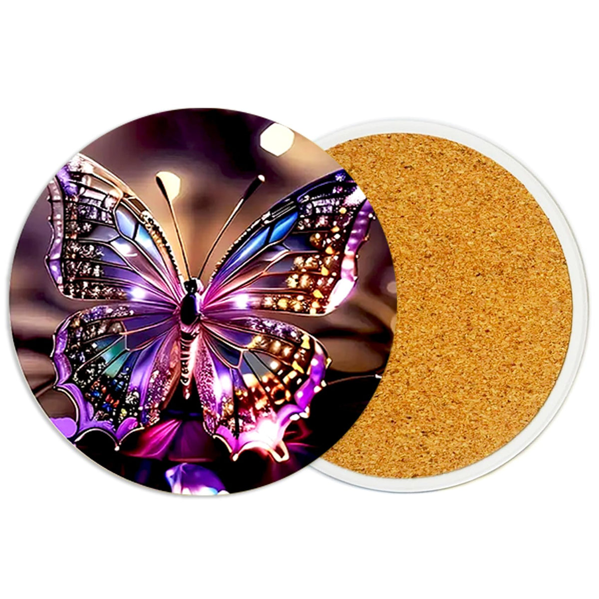 2PcsCat Ceramic Coasters with Cork Base Absorbent Cup Mat for Drinks