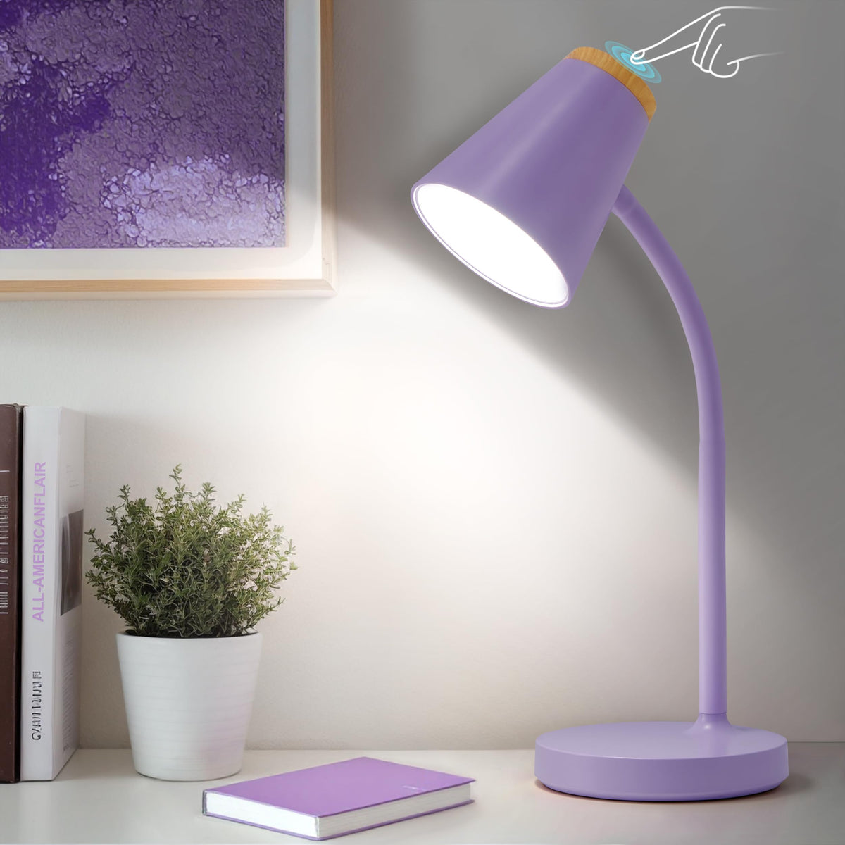 EJIAXIN Desk Lamp for College Dorm Room - Small LED Desk Lamp Touch Dimmable Reading Light for Home Office - Adjustable Flexible Gooseneck Table Lamp for Bedside Bedroom Nightstand White