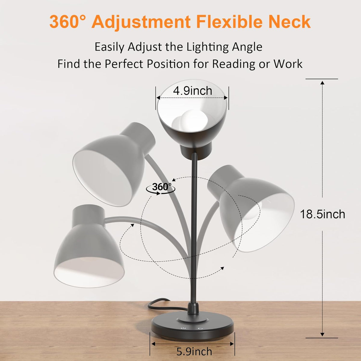 LED Desk Lamp for Home Office with Wireless Charger, Black