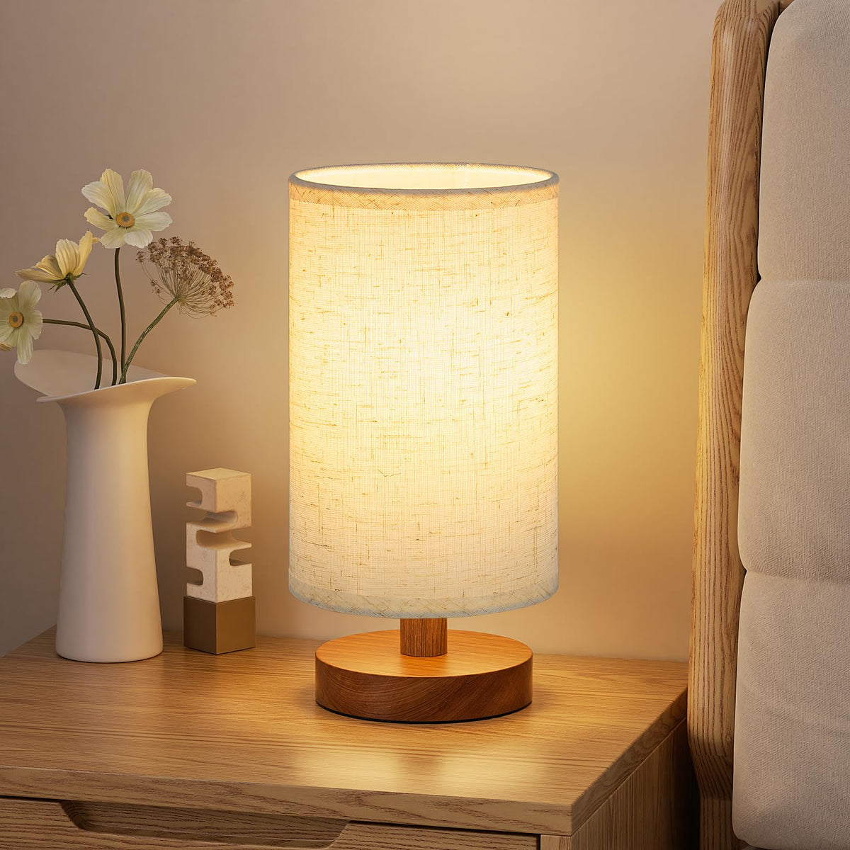 Fenmzee 8.5" Small Table Lamp for Bedroom - Inline Switch Bedside Lamp
