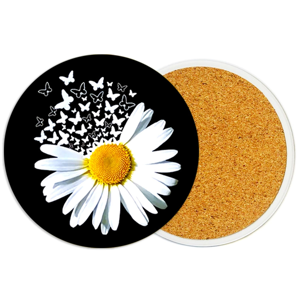 2PcsCat Ceramic Coasters with Cork Base Absorbent Cup Mat for Drinks