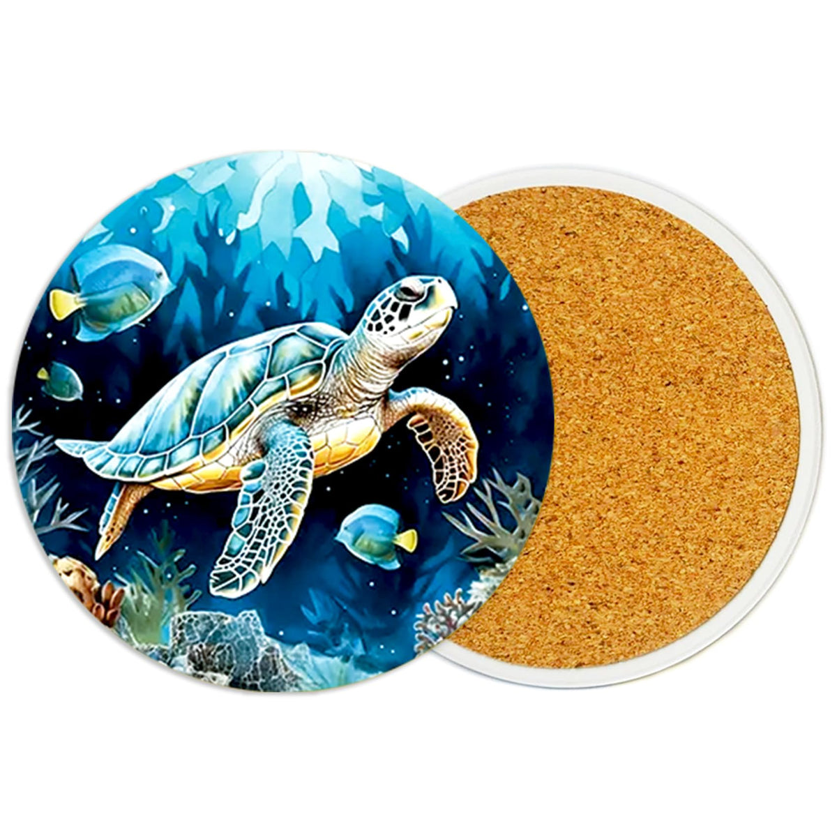 2PcsCat Ceramic Coasters with Cork Base Absorbent Cup Mat for Drinks