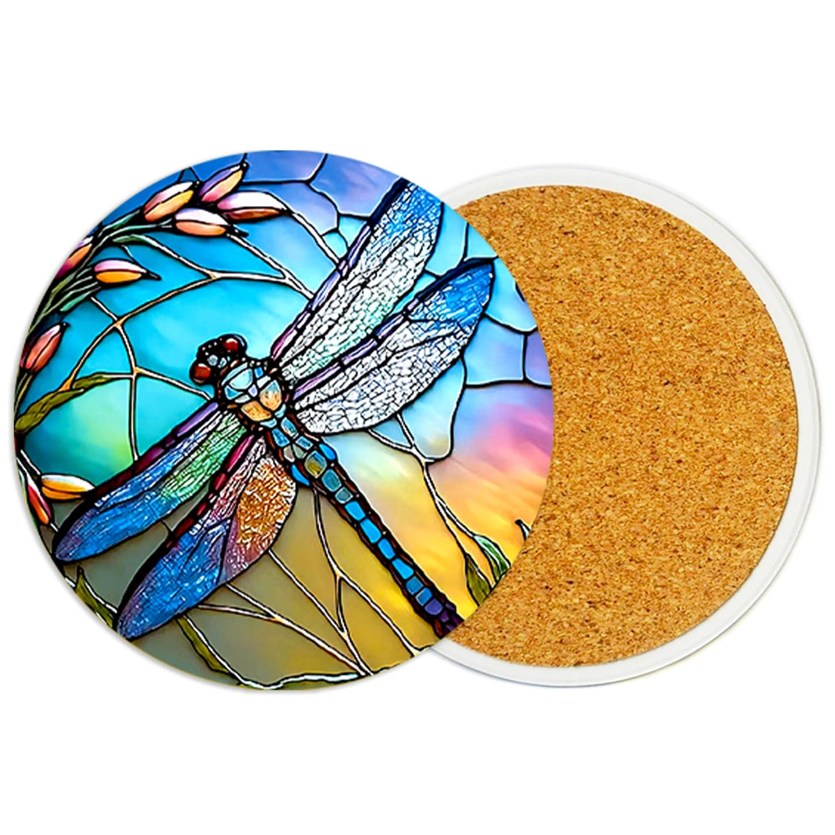 2PcsCat Ceramic Coasters with Cork Base Absorbent Cup Mat for Drinks