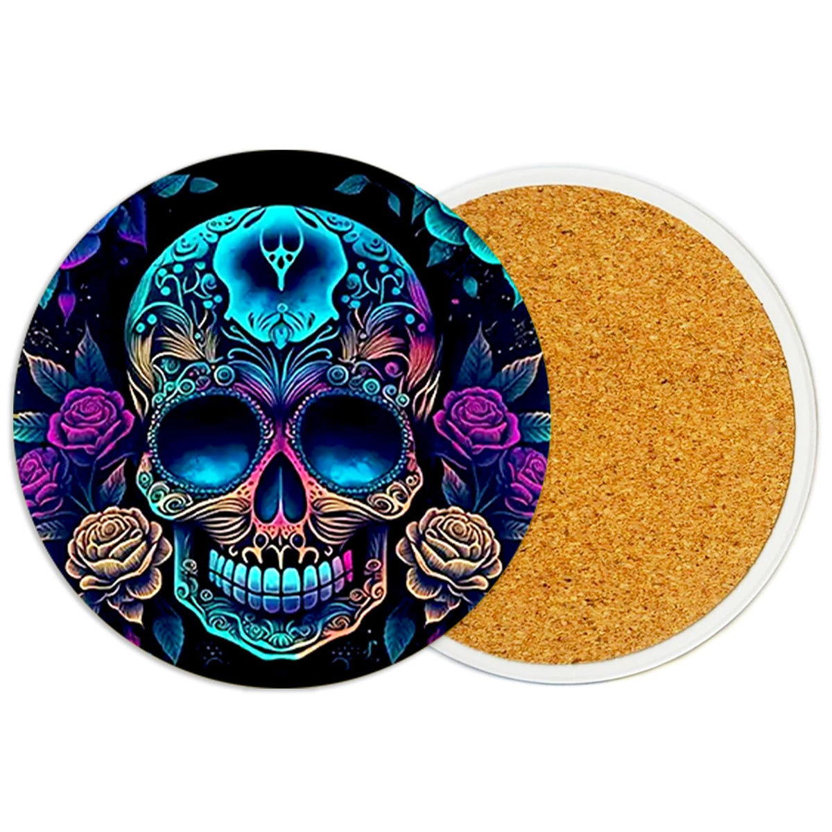 2PcsCat Ceramic Coasters with Cork Base Absorbent Cup Mat for Drinks