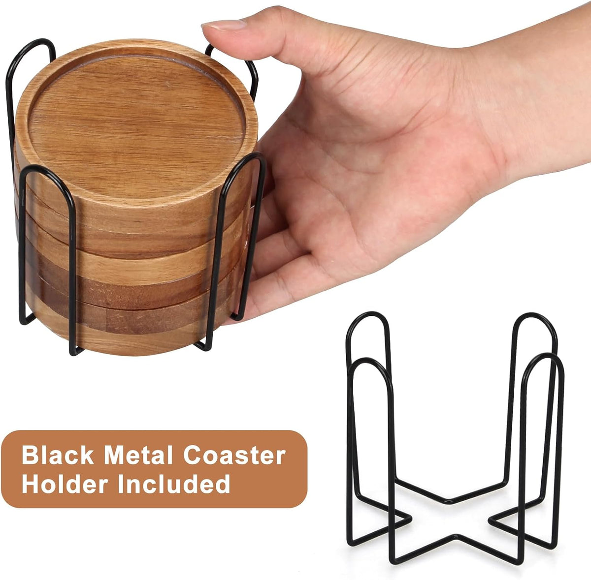 Acacia Wood Coasters Set of 8 Bar Accessories Table Decor Wooden Coaster