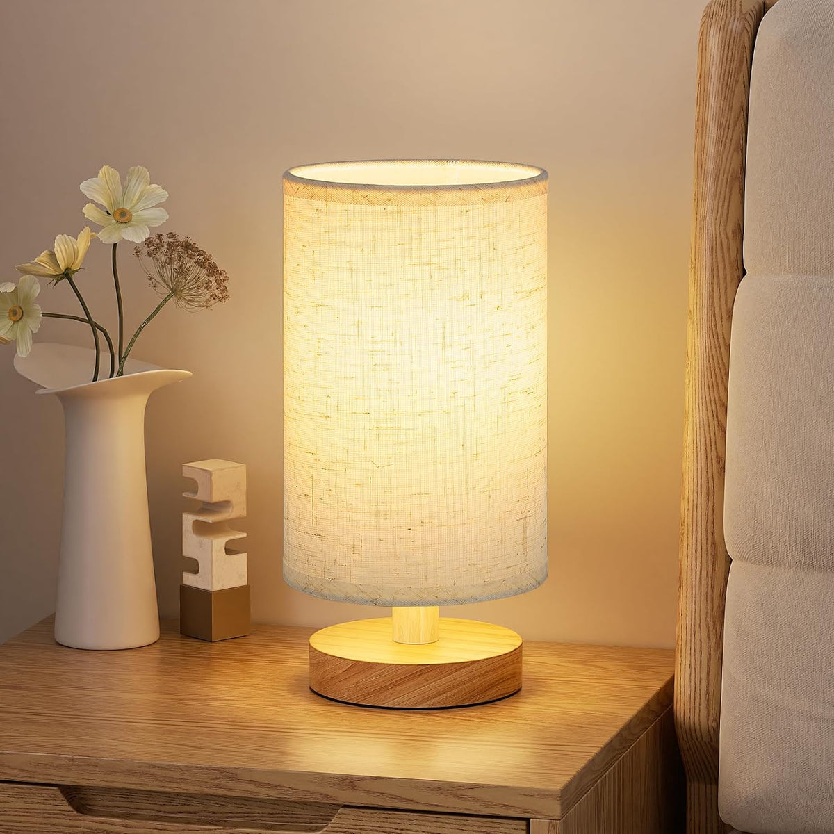 Fenmzee 8.5" Small Table Lamp for Bedroom - Inline Switch Bedside Lamp