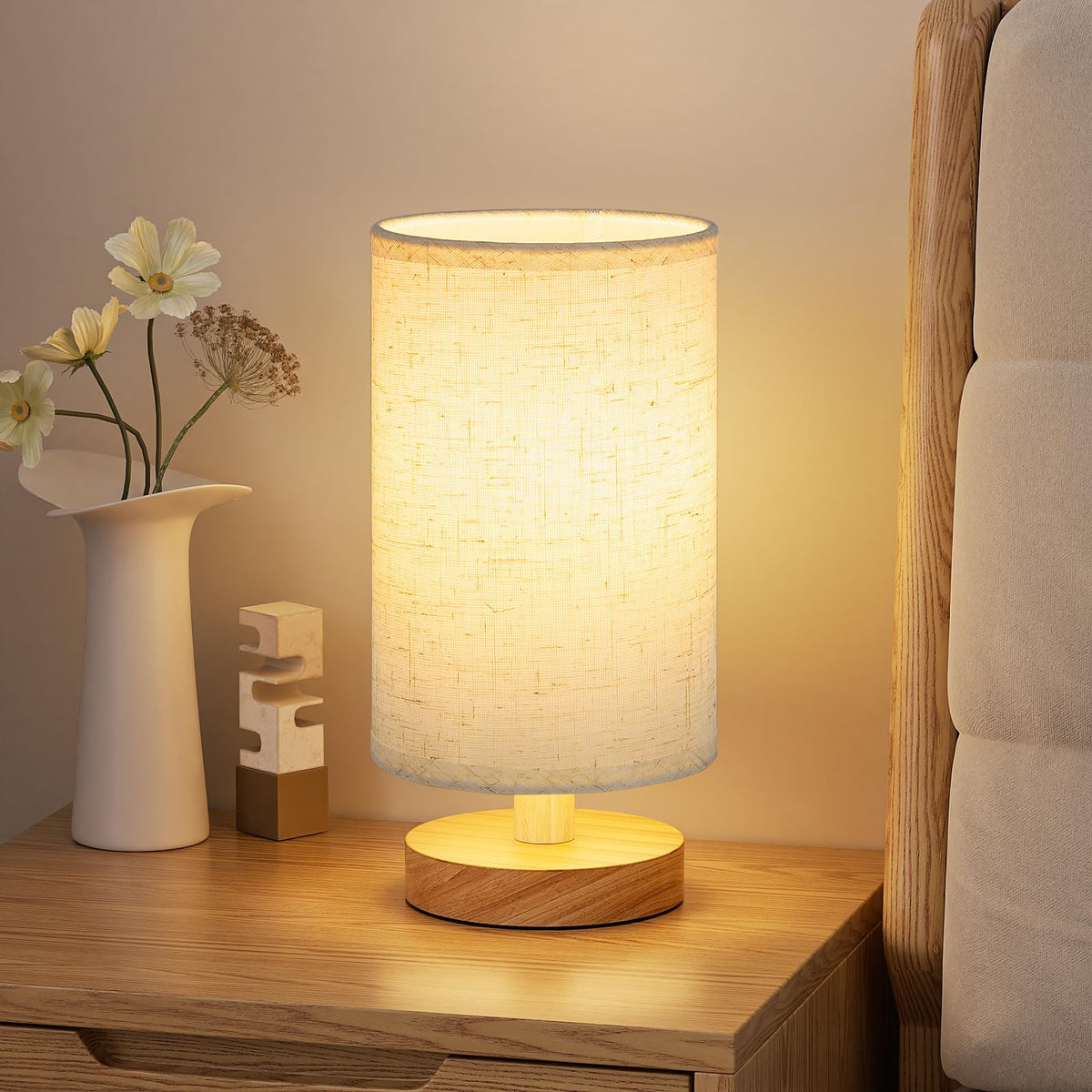 Fenmzee 8.5" Small Table Lamp for Bedroom - Inline Switch Bedside Lamp