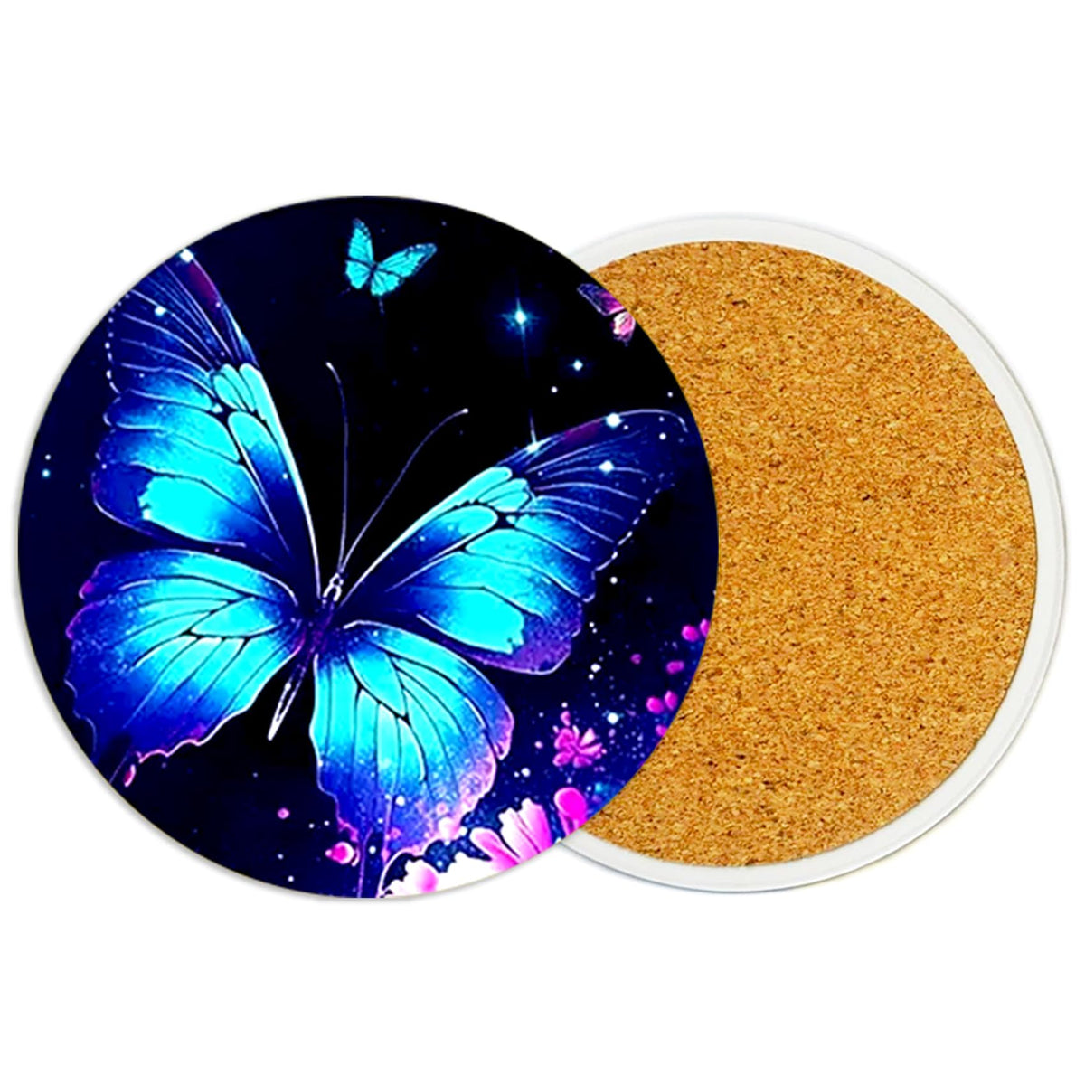2PcsCat Ceramic Coasters with Cork Base Absorbent Cup Mat for Drinks