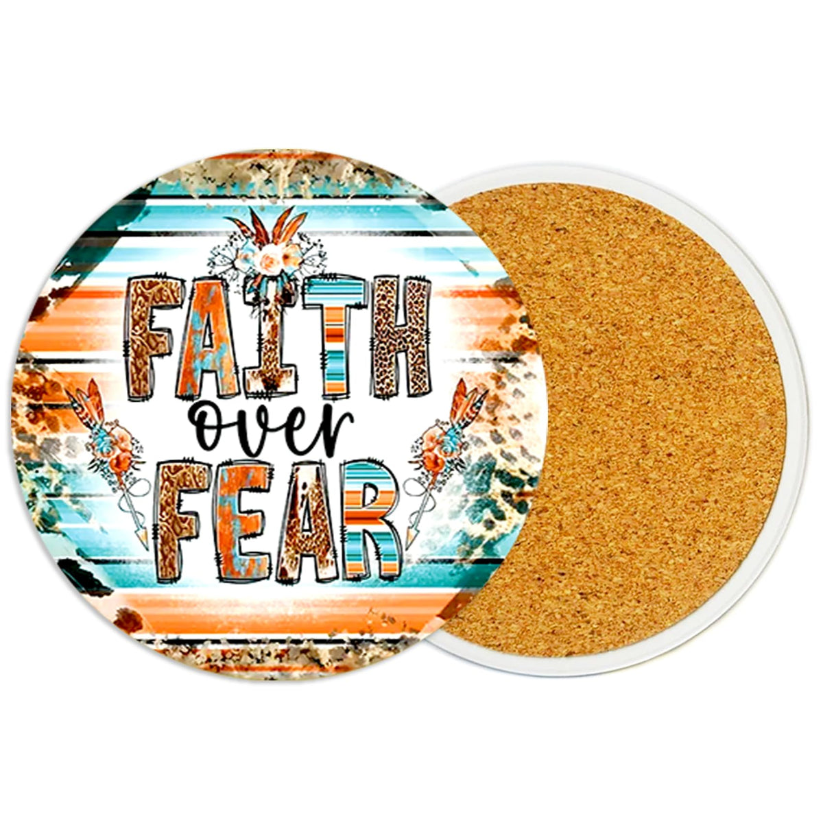 2PcsCat Ceramic Coasters with Cork Base Absorbent Cup Mat for Drinks