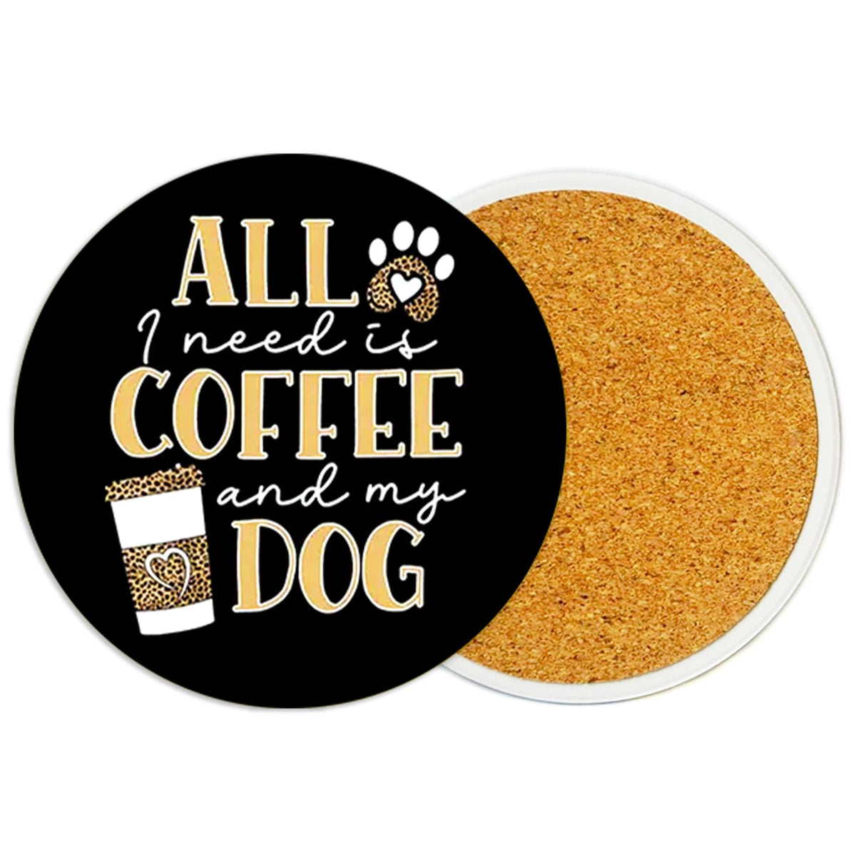 2PcsCat Ceramic Coasters with Cork Base Absorbent Cup Mat for Drinks