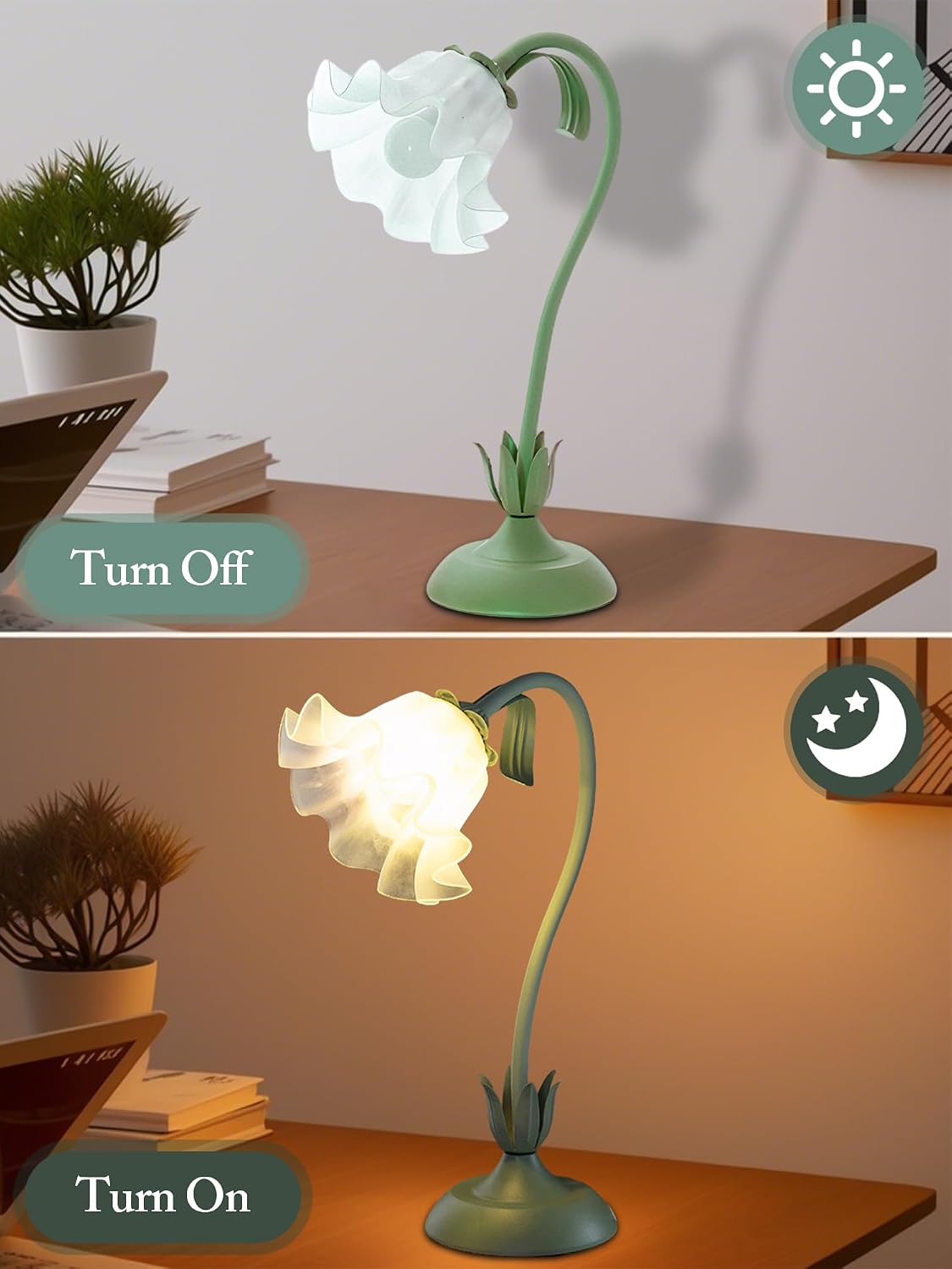 Flower Table Lamp, LED Reading Light Bedside Vintage Night Light (Green)