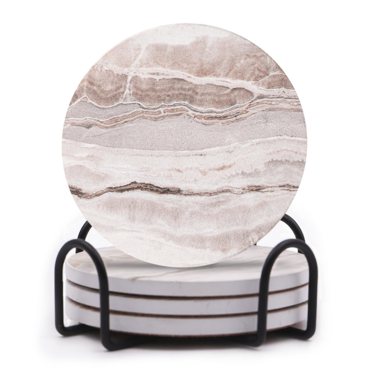 LIFVER Absorbent Coaster Sets of 4, Drink Coasters with Holder, Marble Style Ceramic Drink Coaster for Tabletop Protection, Suitable for Kinds of Cups, Wooden Table, Cool Home Decor, 4 Inches