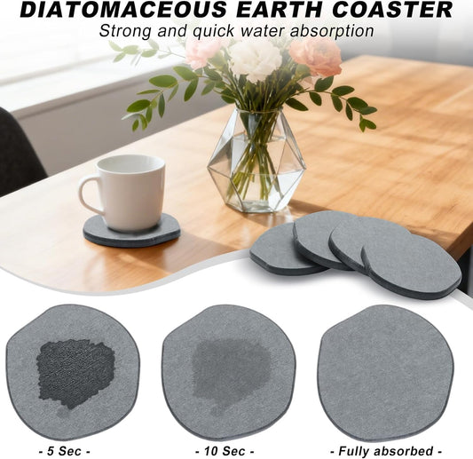 Azhou 6Pcs Absorbent Diatomaceous Earth Coasters Set with Velvet Bottom