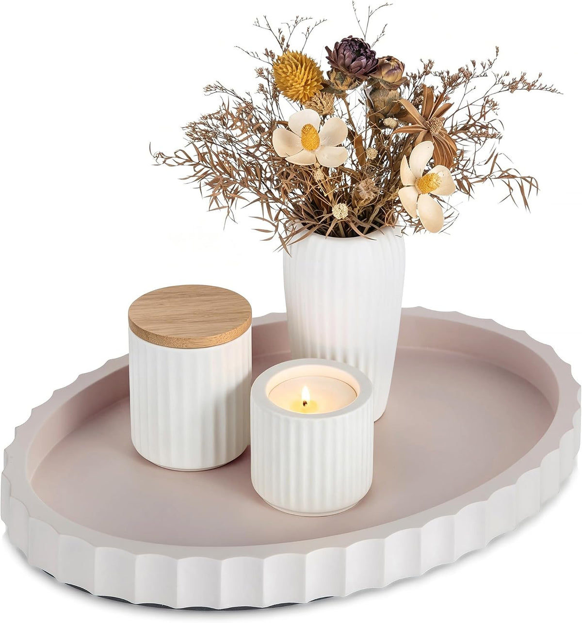 Hanobe Oval Decorative Coffee Table Tray for Home Decor with Wavy Edge