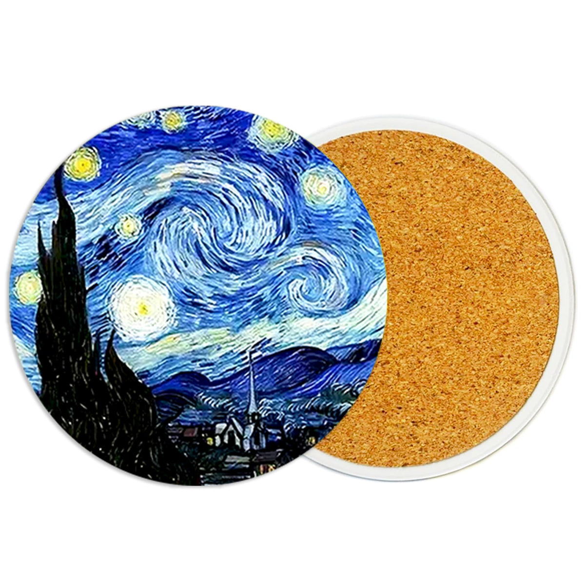 2PcsCat Ceramic Coasters with Cork Base Absorbent Cup Mat for Drinks