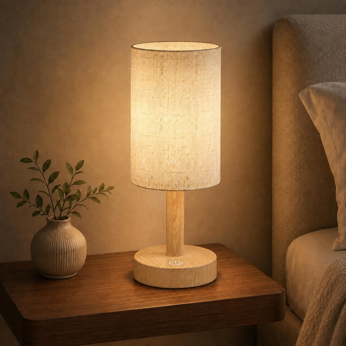 Small Rechargeable Cordless Table Lamp, Nightstand to Desk, Dark Walnut
