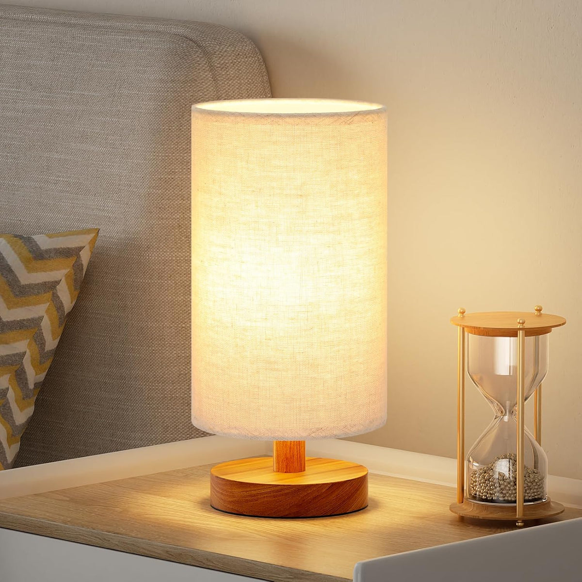 Fenmzee 9" Small Table Lamp for Bedroom - Inline Control with 3000K Bulb