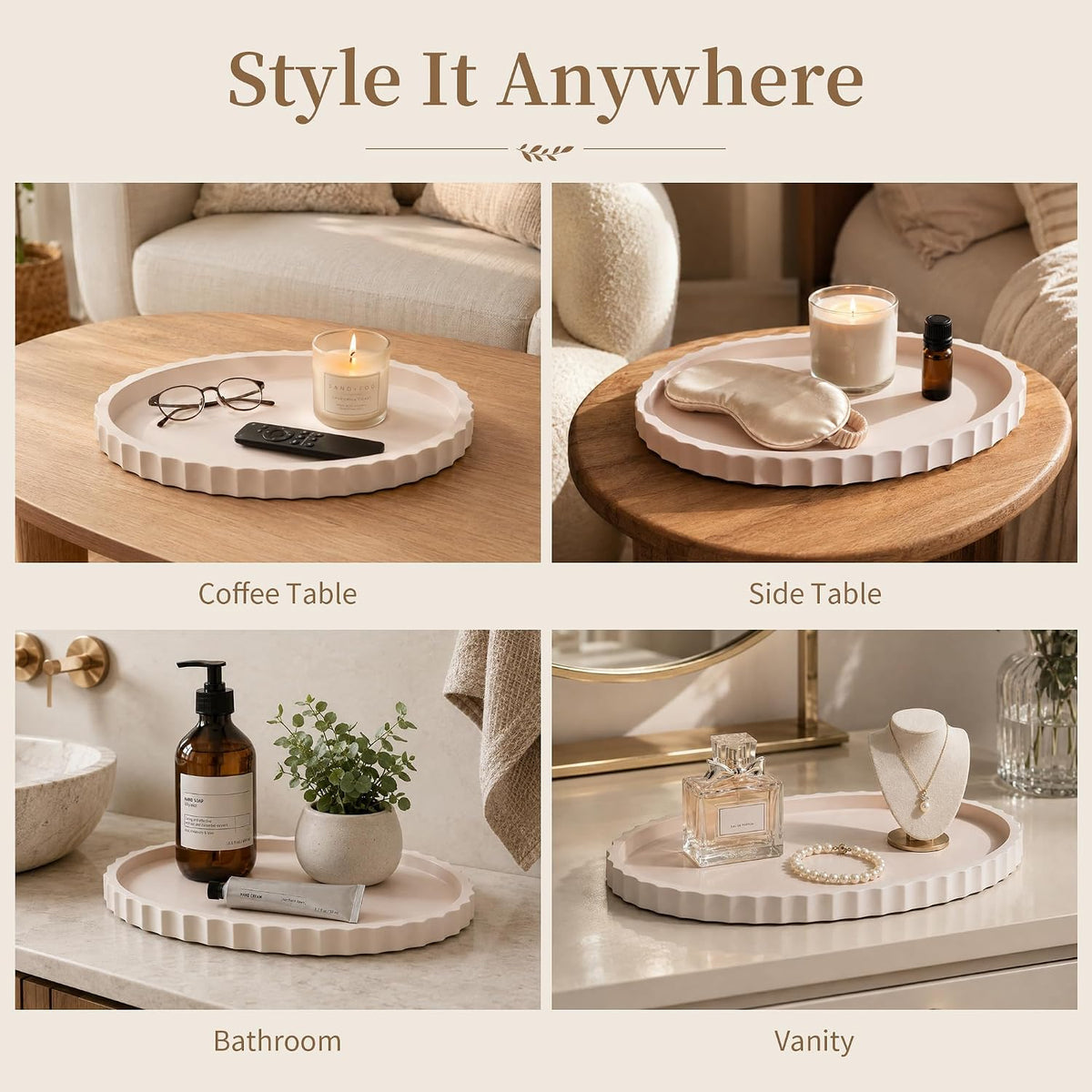 Hanobe Oval Decorative Coffee Table Tray for Home Decor with Wavy Edge