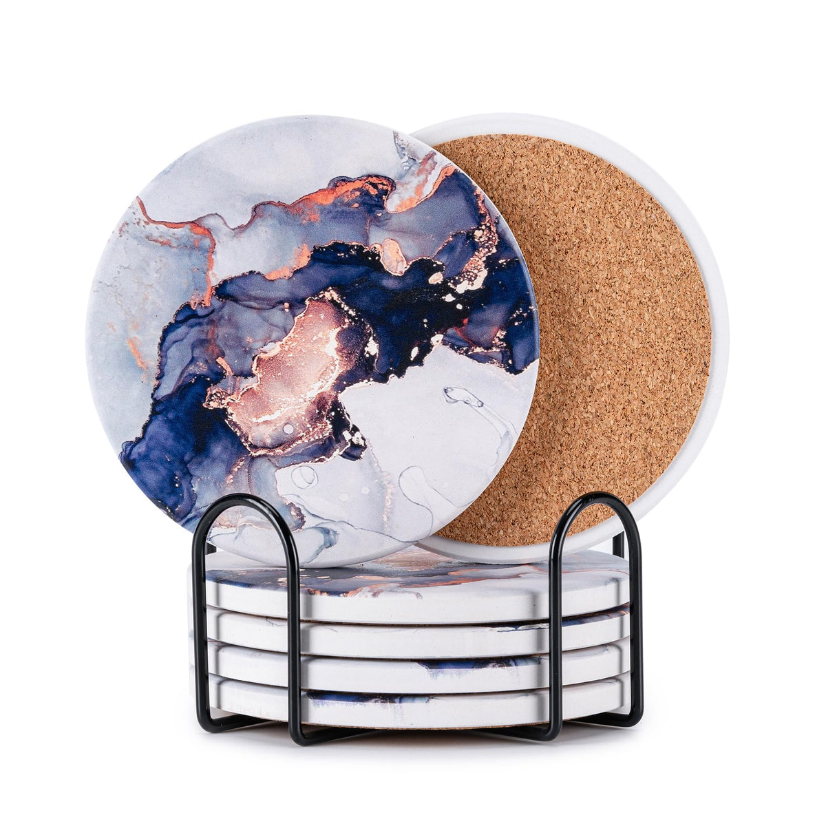 6Pcs Absorbent Coasters Set with Holder,Ceramic Drink Coaster,4 in(A1)