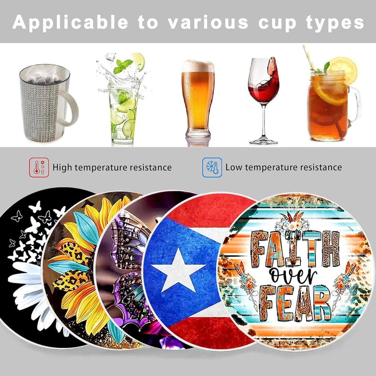 2PcsCat Ceramic Coasters with Cork Base Absorbent Cup Mat for Drinks