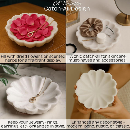 SWADESHI BLESSINGS HandMade Marble Jewelry Tray, Trinket Dish, Catch-all,5"