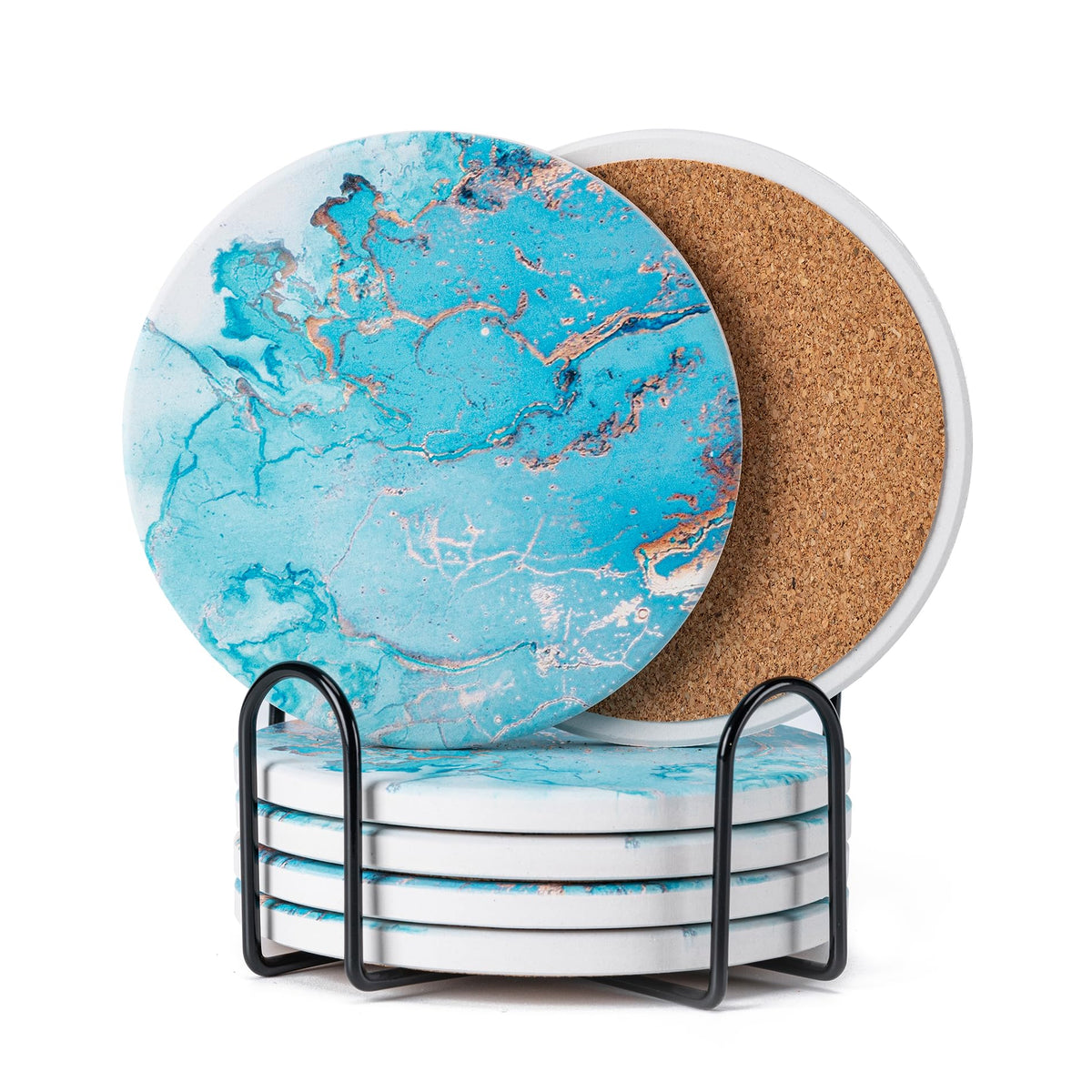 6Pcs Absorbent Coasters Set with Holder,Ceramic Drink Coaster,4 in(A1)
