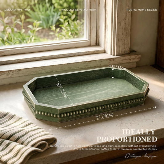 EOSAHR Pine Wood Decorative Tray: Serving Tray for Living Room Decor, Green