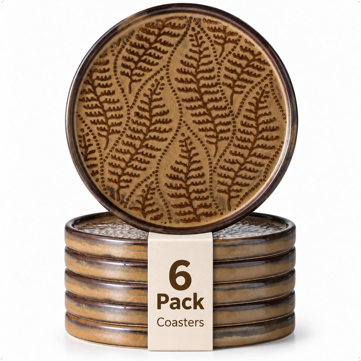 Drink Coasters, Ceramic Coasters for Drinks, 6 Pack, Green