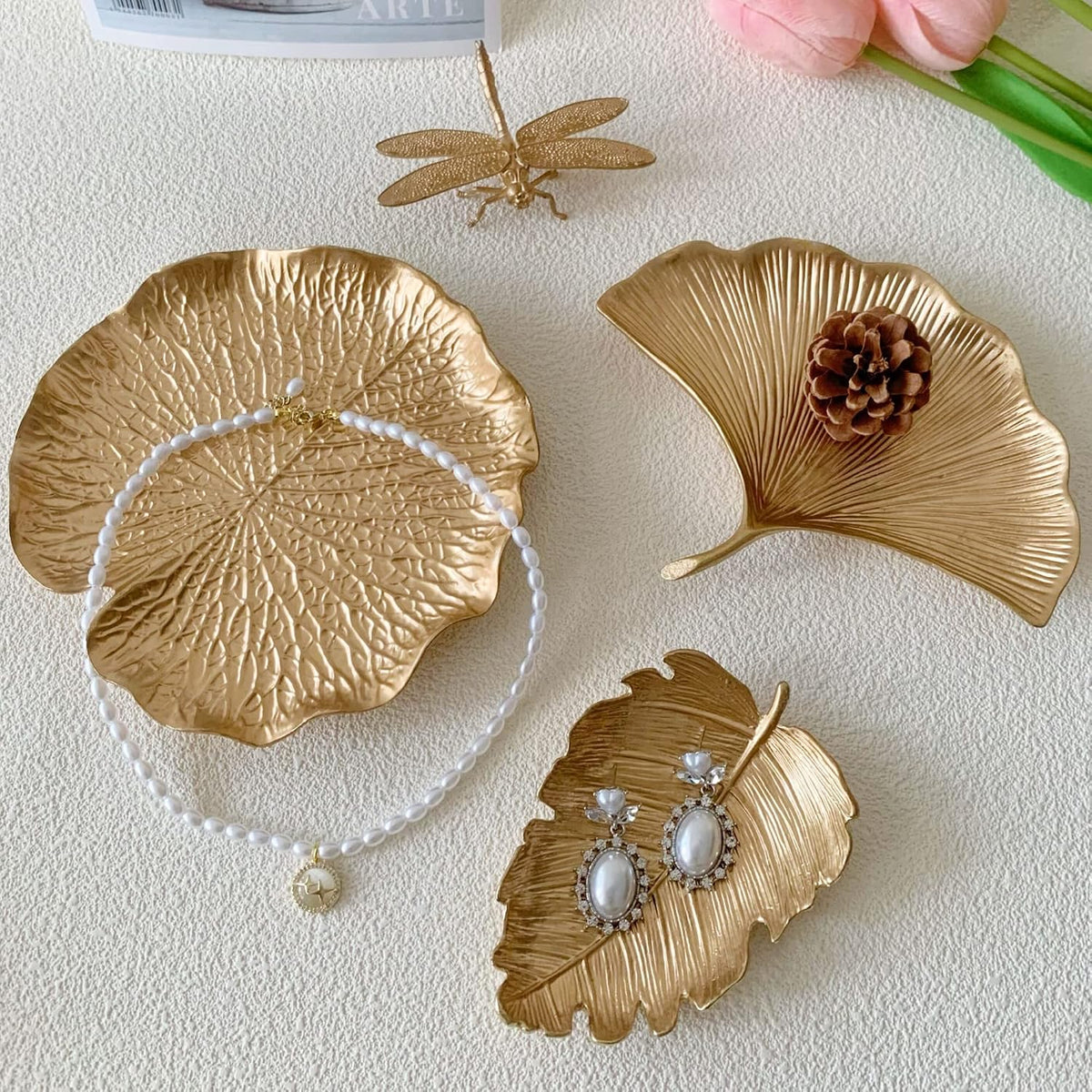 Small Leaf Shaped Trinket Dish, Decorative Gold Jewelry Dish Tray, Ring Hodler Dish Jewelry Organizer
