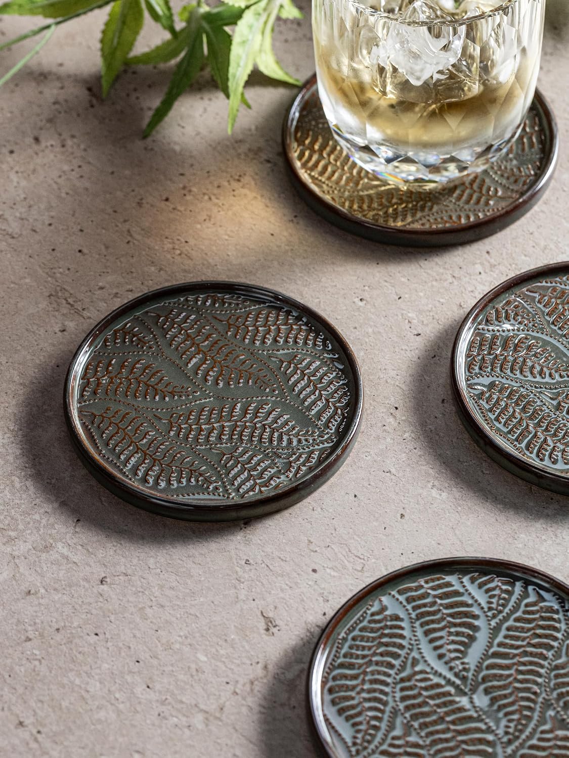 Drink Coasters, Ceramic Coasters for Drinks, 6 Pack, Green