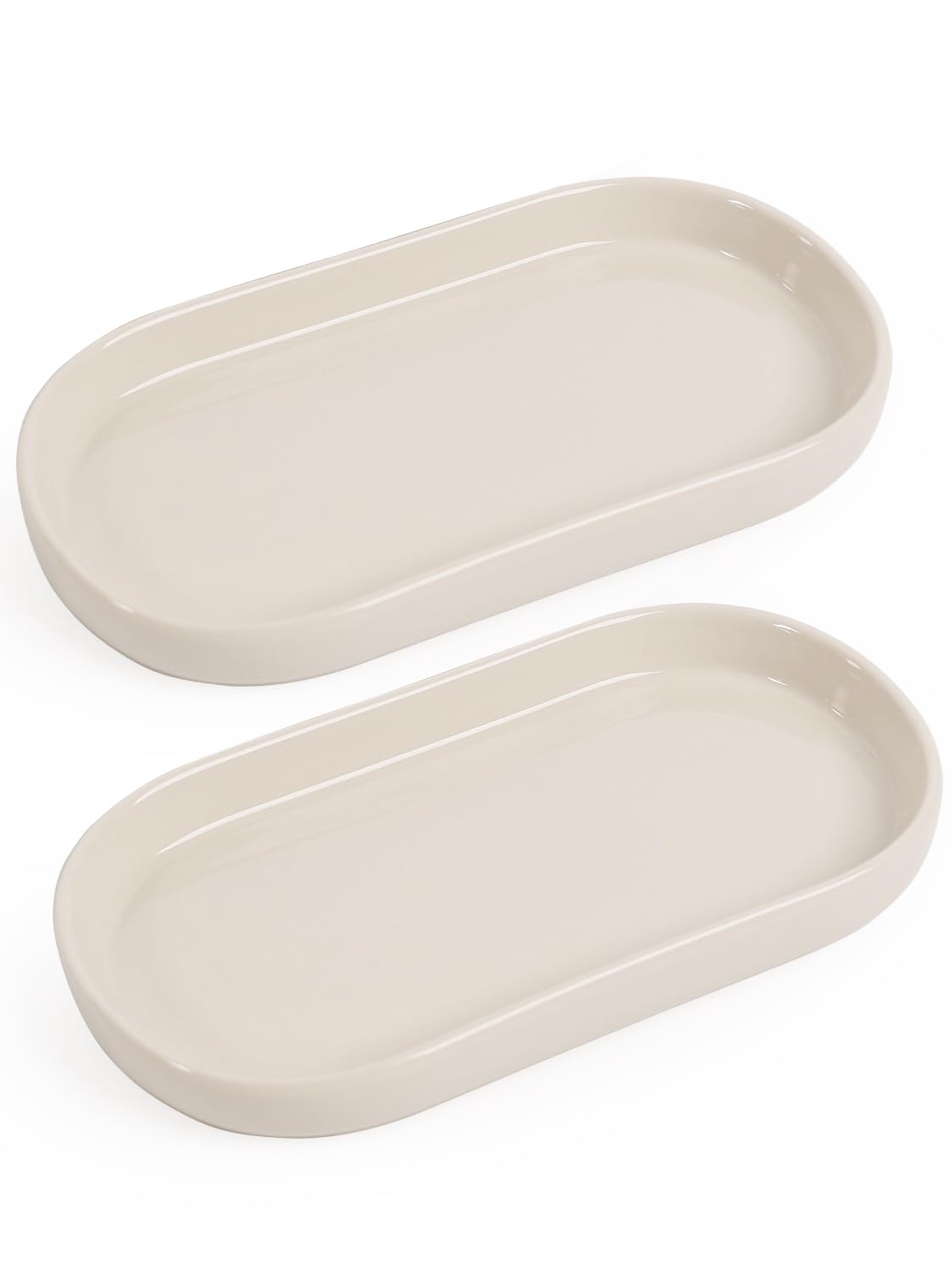 INGOFIN 7" Ceramic Bathroom Vanity Tray - Bathroom Organizer Countertop Tray for Perfume, Jewelry, Candles, Small Kitchen Counter Soap Tray, Decorative for Bathroom Vanity and Toilet Tank, Beige