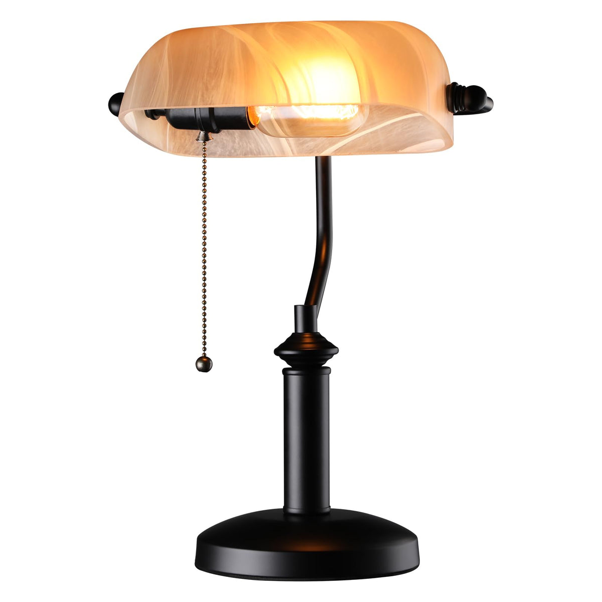 TORCHSTAR Green Glass Bankers Desk Lamp with Pull Chain, E26 Base