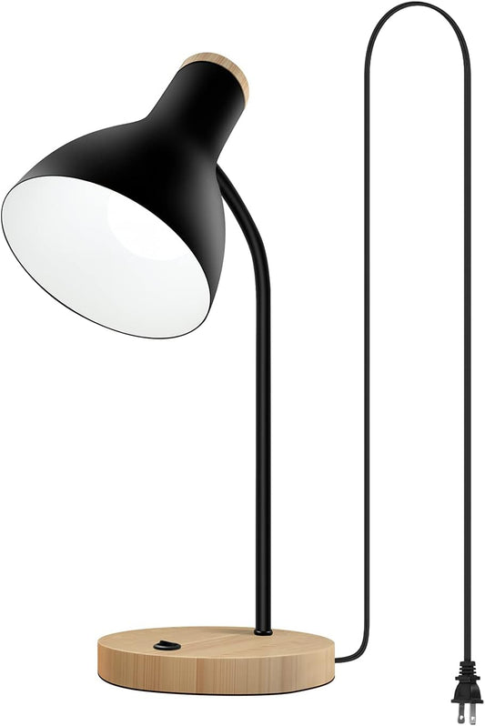 LALISU Metal Desk Lamp Table Lamp Reading Lights Arc Desk Lamps Wood Base