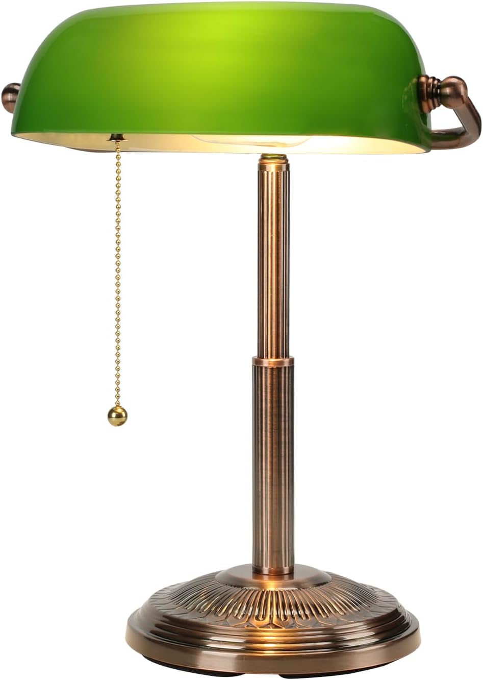 LINNMON Bankers Desk Lamp, Pull Chain Switch (Copper+Green)